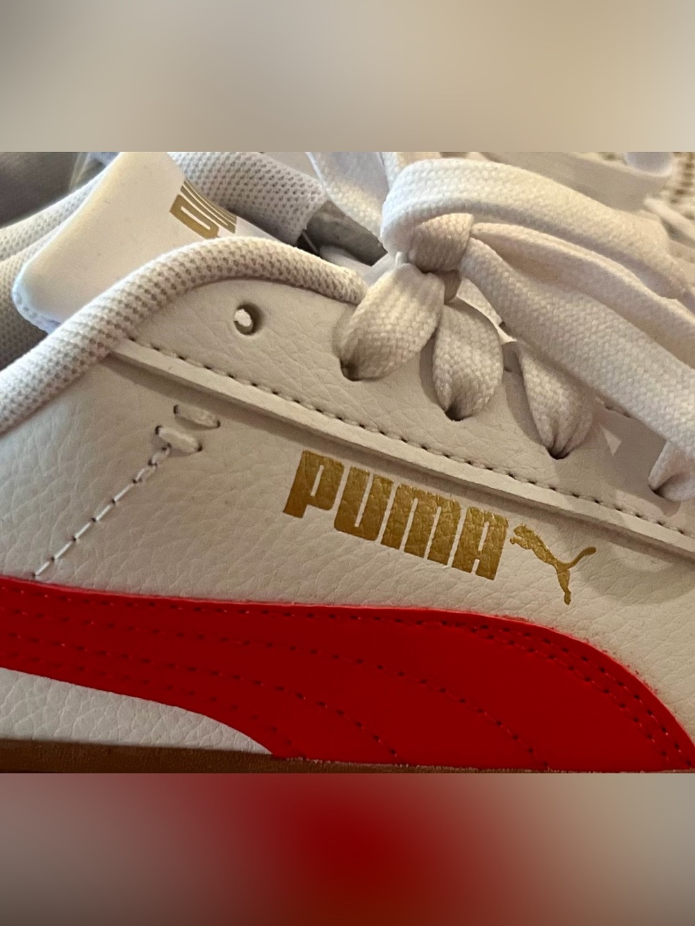 Puma White and Red Women's Sneakers with Gum Sole - Picture 7 of 9